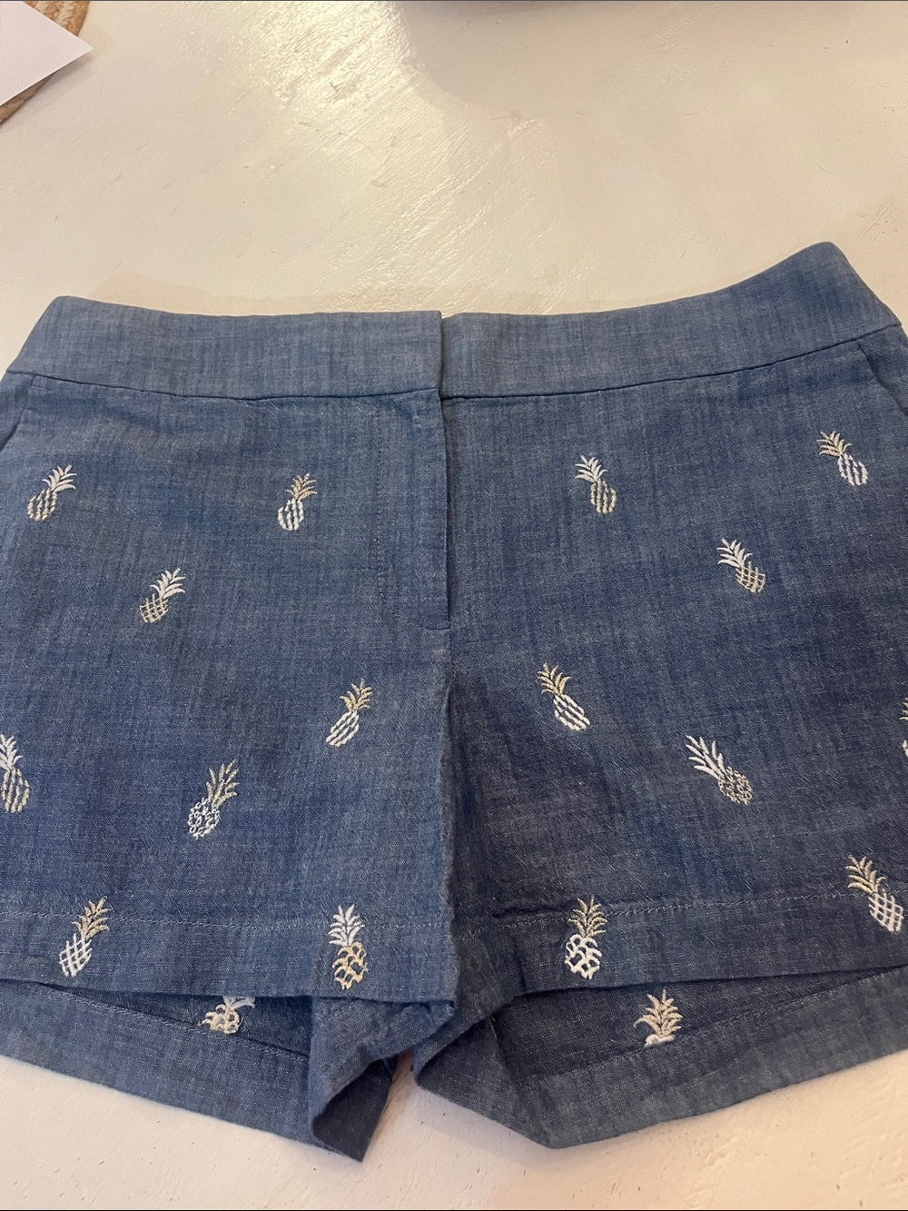 LOFT Blue Riviera Pineapple Embroidered High Waist Shorts size 8